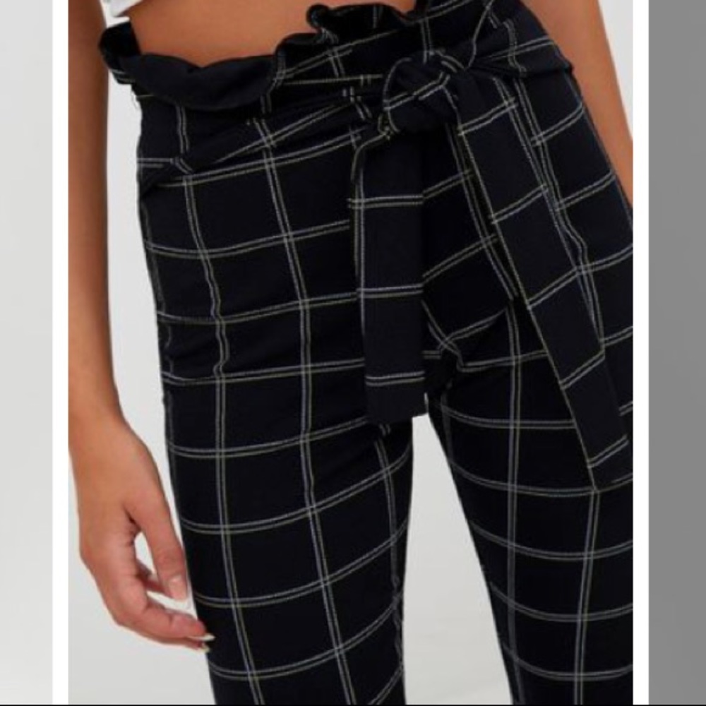Black tweed check paperbag skinny pants - Picture 2 of 2